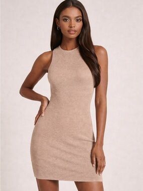 Abercrombie & Fitch Scuba Crossback Mini Dress NWOT Ribbed Taupe Bodycon
